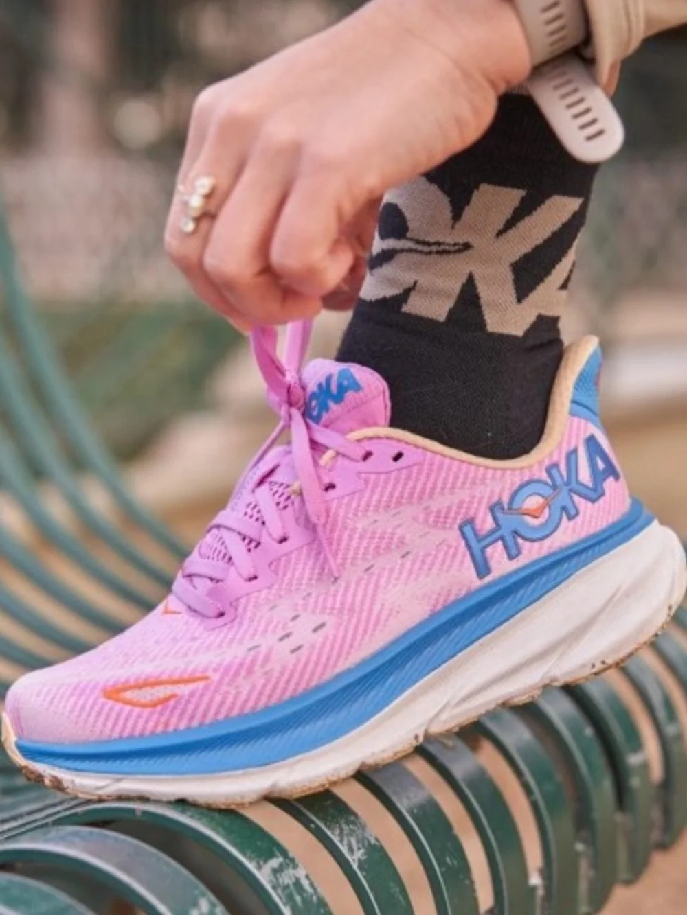 Hoka Clifton 9 Women size 7.5 Pink and Blue Running Sneaker